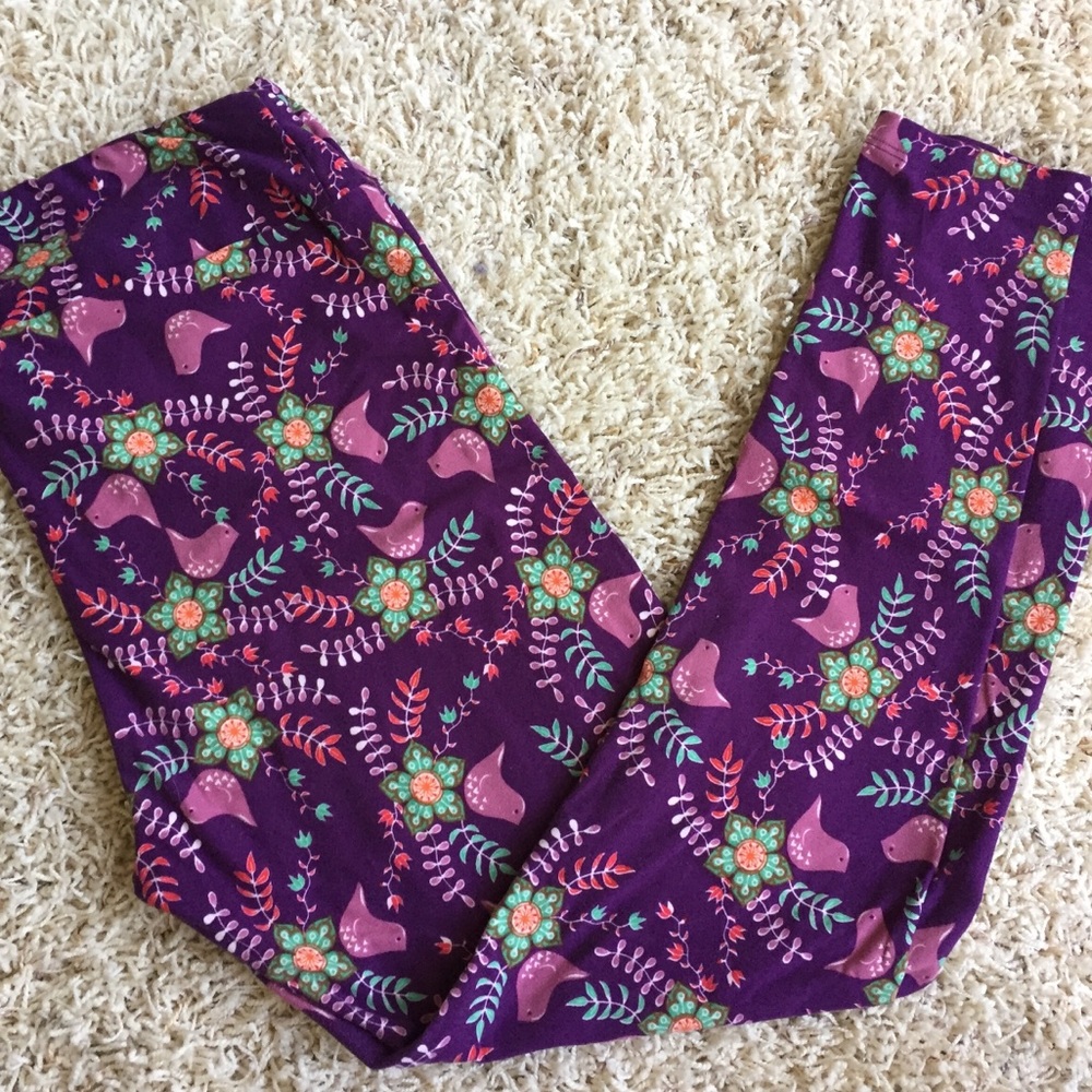 LuLaRoe Purple Green Dove Bird Leggings